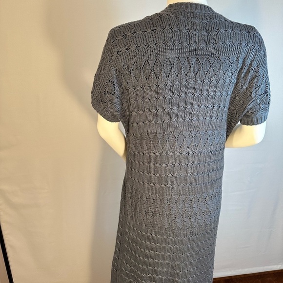 NY Collection Womens Size S Short Sleeve Knit Gray Open Front Duster Sweater - Picture 3 of 10